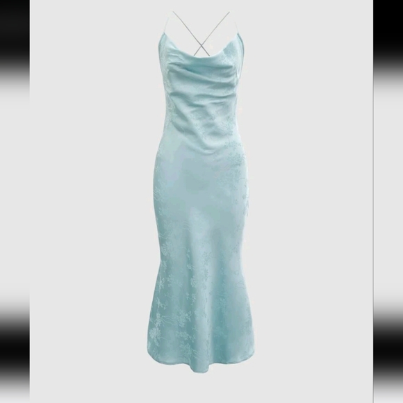 SHEIN Dresses & Skirts - New Baby Blue Belle Jacquard Draped Crisscross Tie Backless Cami Dress XL